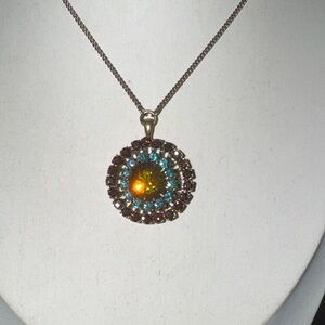 Pilgrim Gold-Tone Multicolor Crystal Round Pendant Necklace